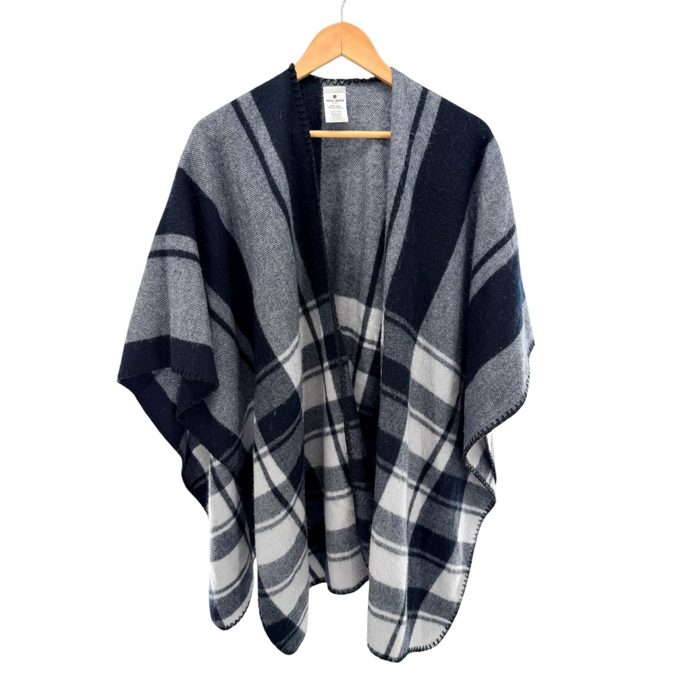 Woolrich Womens Plaid Poncho Wrap Navy Grey White HLM0131S One Size